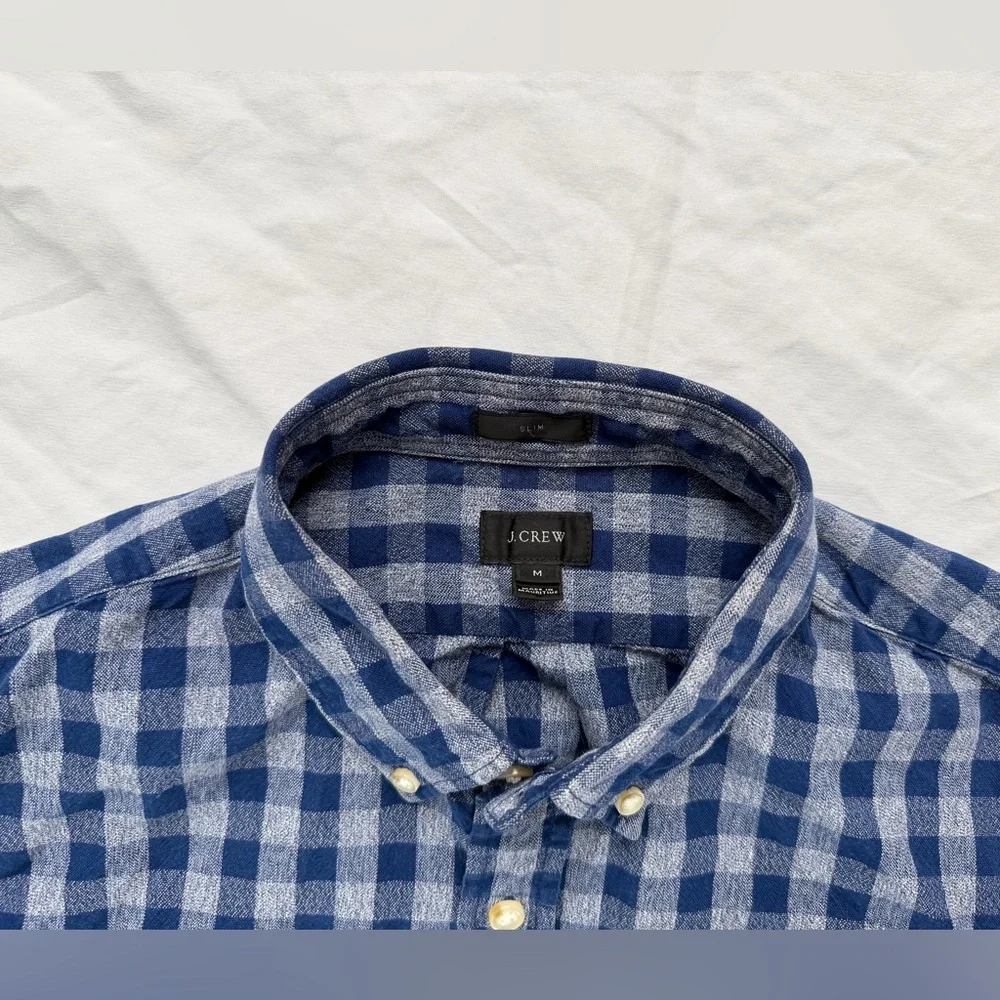 J. Crew Mens Checkered Button Long Sleeve Collar Shirt | Size M | Blue & Gray